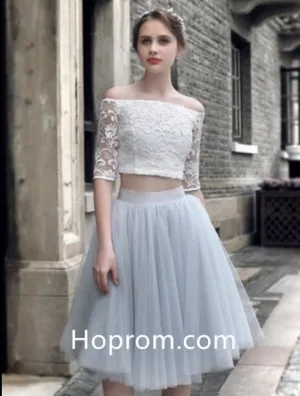 Tulle Off-the-Shoulder Lace Homecoming Dress, Knee-Length Sexy Homecoming Dress