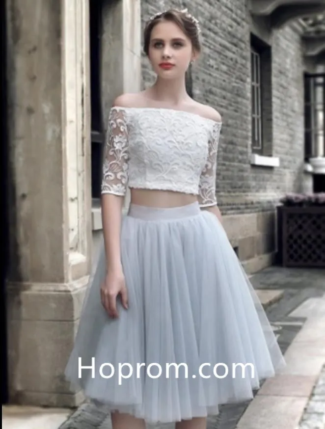Tulle Off-the-Shoulder Lace Homecoming Dress, Knee-Length Sexy Homecoming Dress