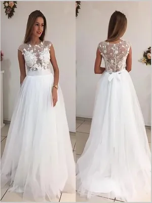 Tulle Princess Scoop Wedding Dresses,Brush Train Sleeveless Wedding Dresses