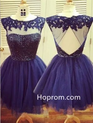 Tulle Strapless Homecoming Dresses, Purple Open Back Homecoming Dress