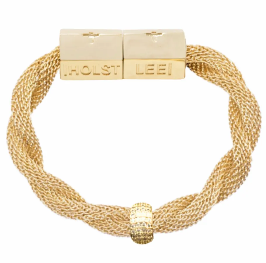 Twisted Mesh Bracelet Gold with Stone