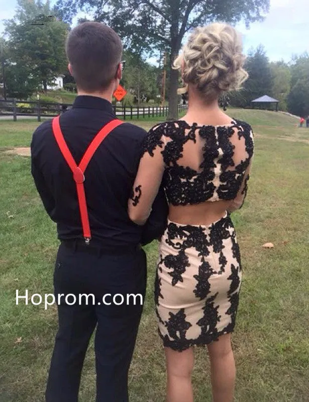 Two Pieces Long Sleeve Girls Homecoming Dresses Sexy Prom Party Dress