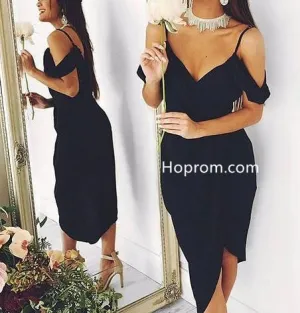 V Neck Homehoming Dress, Black Strapless Sexy Homehoming Dress