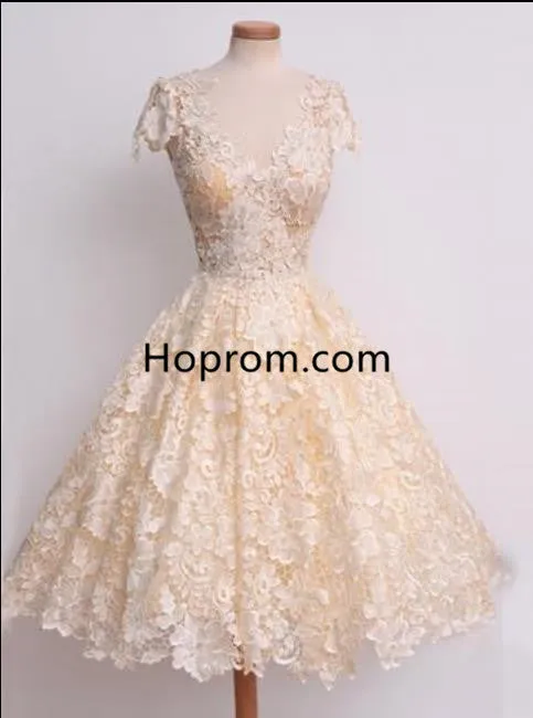 V-neck Organza Homecoming Dress, Appliques Cap Homecoming Dress