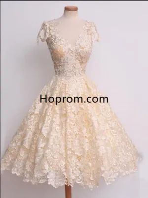 V-neck Organza Homecoming Dress, Appliques Cap Homecoming Dress