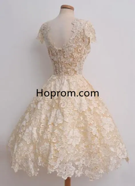 V-neck Organza Homecoming Dress, Appliques Cap Homecoming Dress