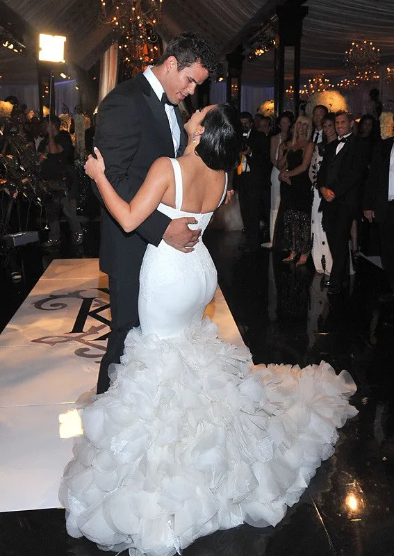 White Kim Kardashian Mermaid Ruched Wedding Dress Best Celebrity Dress Bridal Gown For Sale