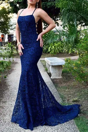 Women Long Open Back Lace Prom Dress, Mermaid Party Dress APP1065