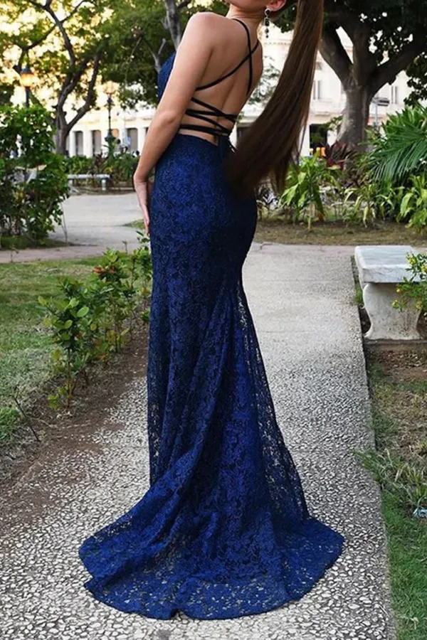 Women Long Open Back Lace Prom Dress, Mermaid Party Dress APP1065
