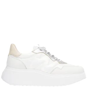 Wonders White & Nude Leather Elastic Laces Sporty Sneakers