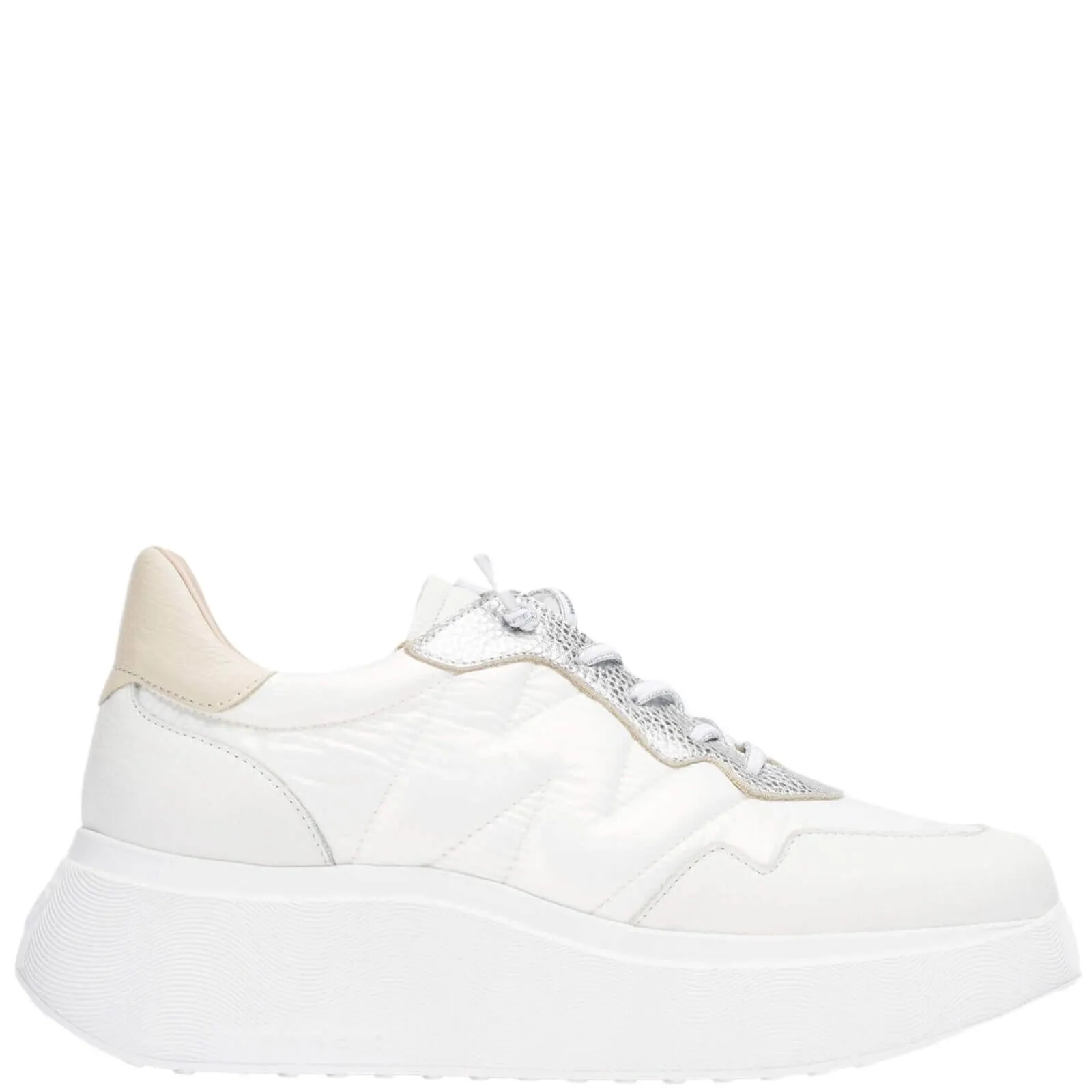 Wonders White & Nude Leather Elastic Laces Sporty Sneakers