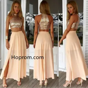 Yellow Halter Homecoming Dress, Two Pieces Homecoming Dress
